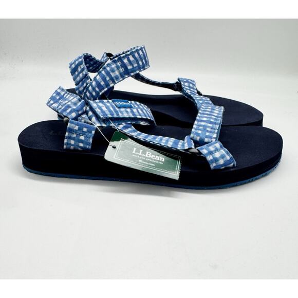 NWT L.L Bean Maine Isle Four Point Blue Gingham Plaid Sandals Women’s Size 8 - Picture 3 of 8